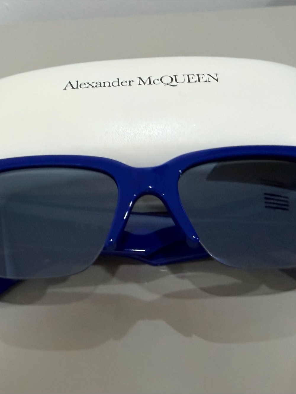 Alexander McQueen Royal Blue Men's Sunglasses with Gray Lenses